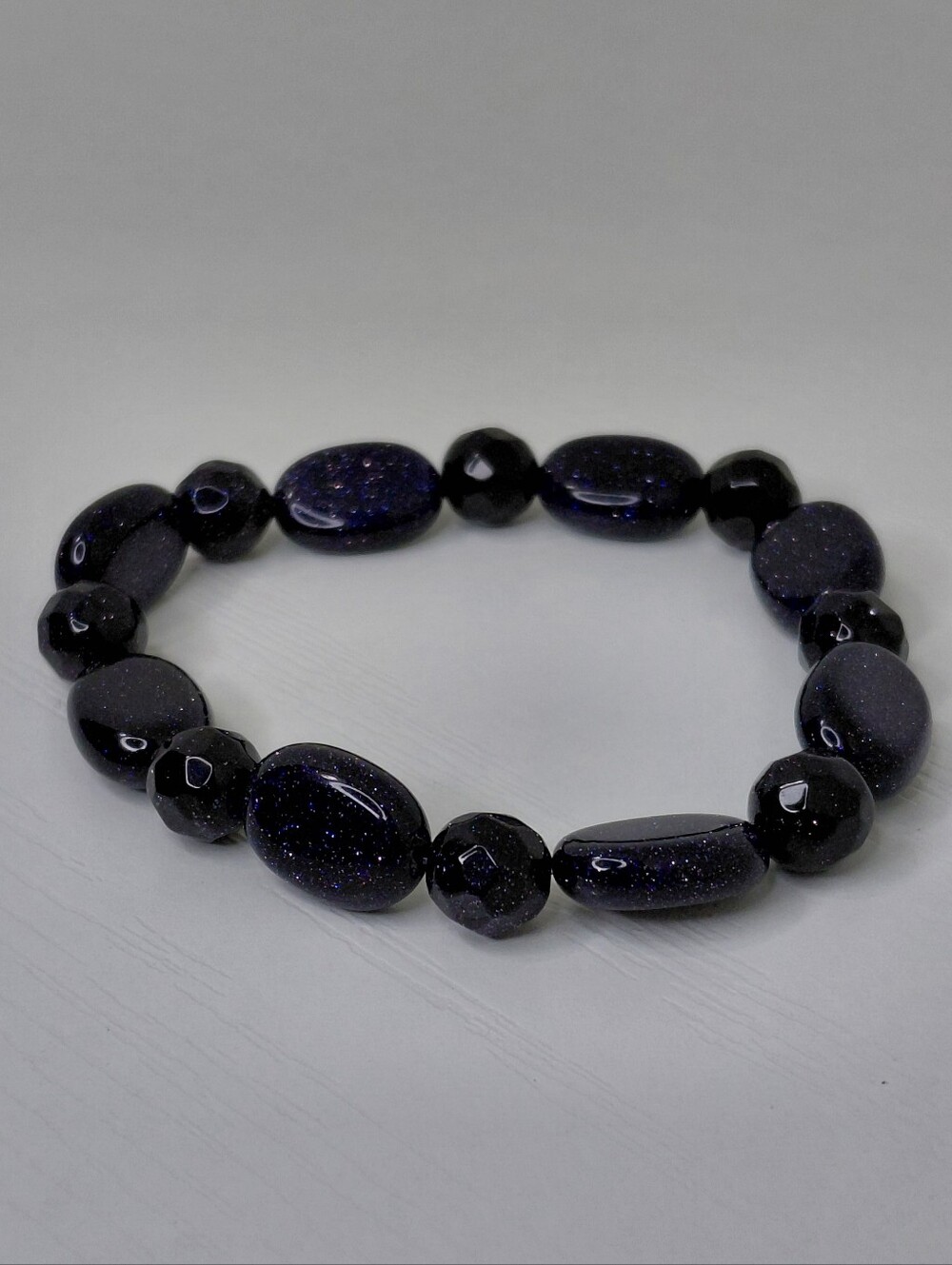 Hand Made Blue Goldstone Beaded Stretch Bracelet About 6.25 Inches - Picture 5 of 10